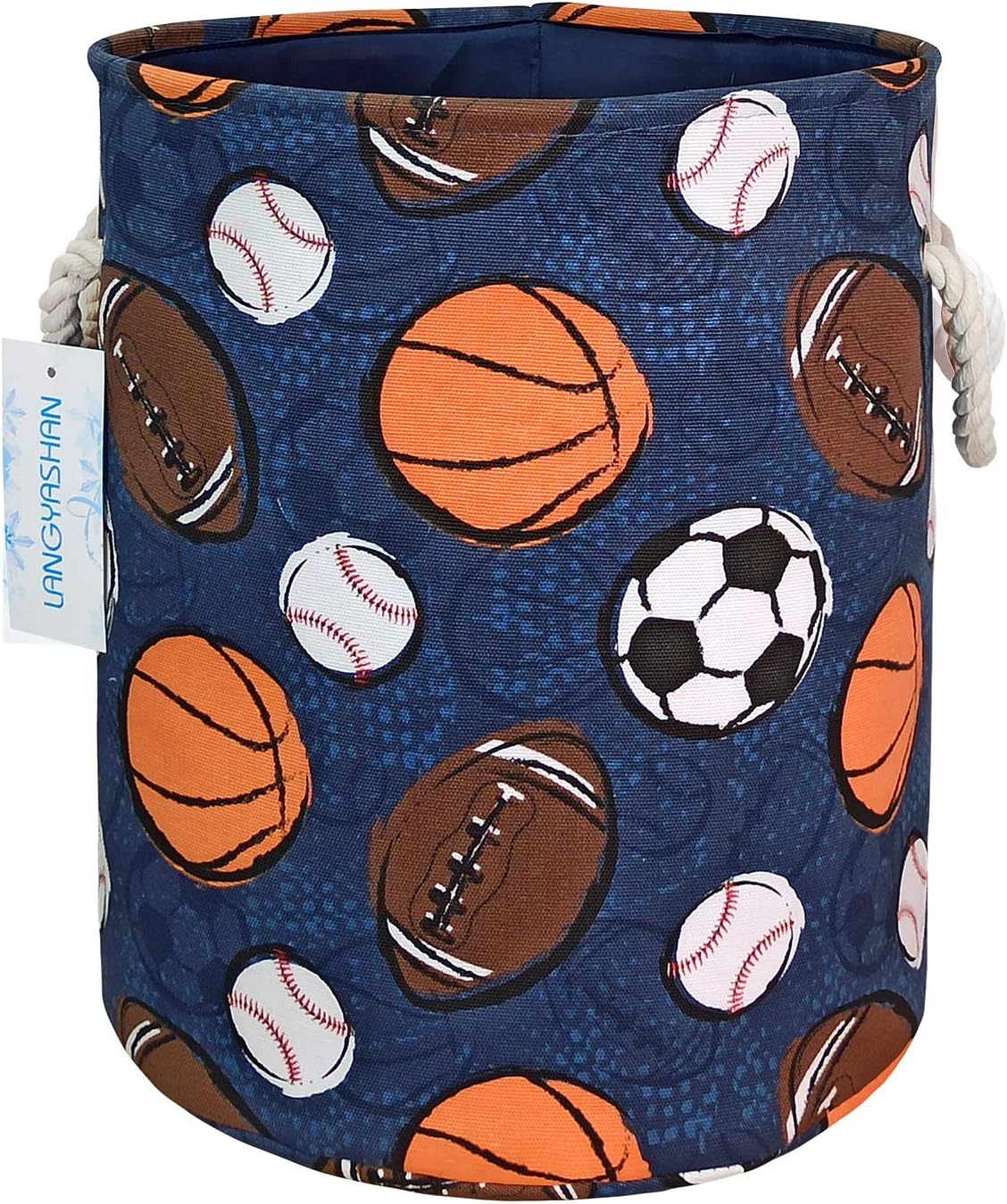 Laundry Basket Canvas Collapsible Organizer Storage Basket for Boys Girls Laundry Hamper Toy Bins Gift Baskets Bedroom Clothes Children Nursery (Navy Ball Game)