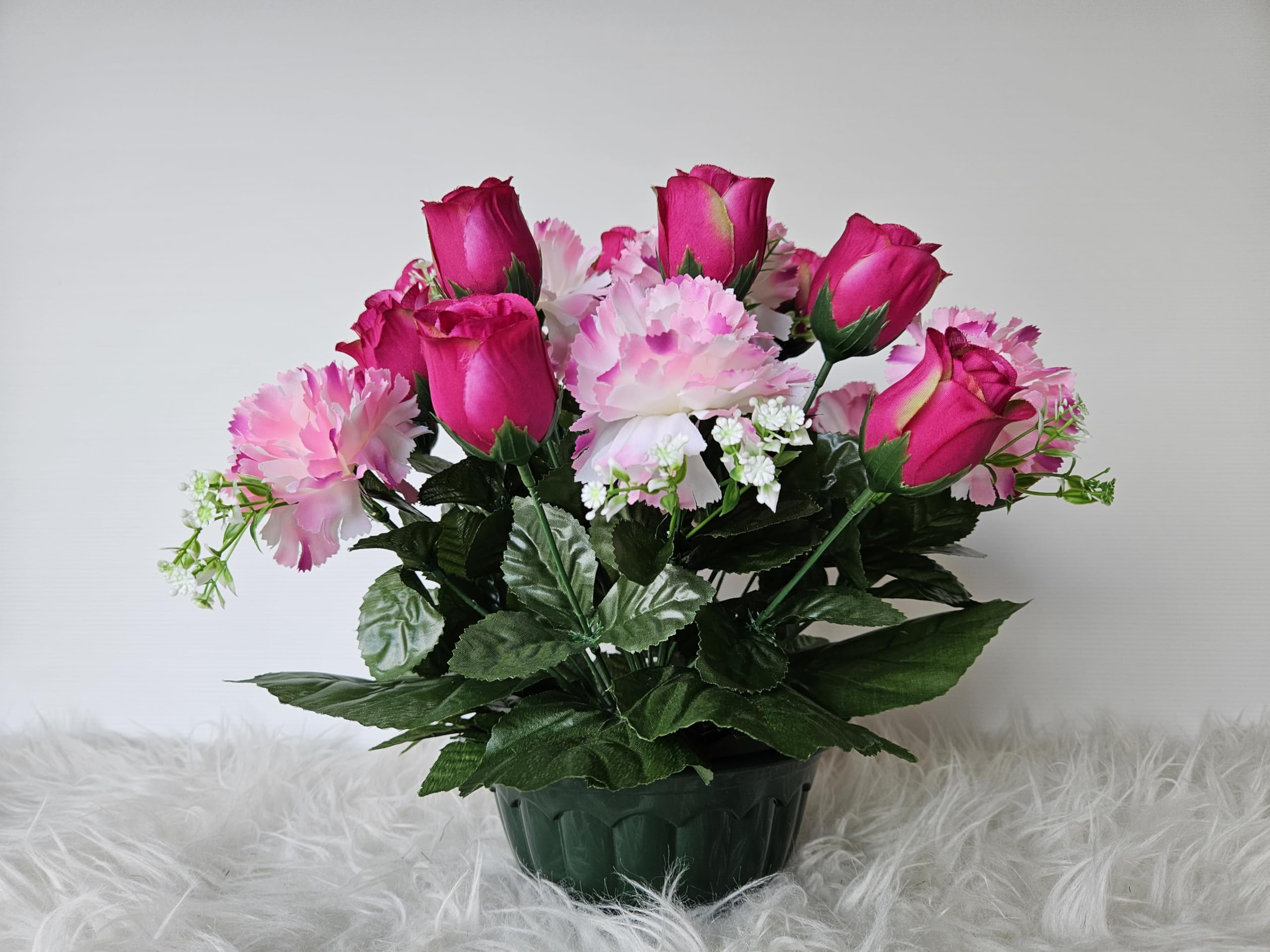 Composition de Fleurs Artificielles, Lesté Ciment pour Une Très Bonne Tenue à L extérieur. Réalisé par nos Soins, Fleurs de qualité. Dimension - Diamètre/48cm - Haut/32cm