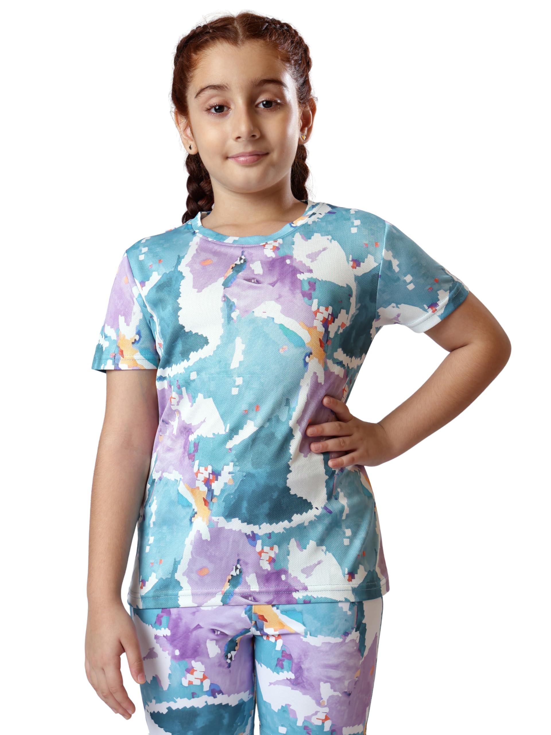 Girl's Active Sports Wear Solid Short Sleeve Running Workout Tshirts Athletic Tops Lightweight Quick Dry Training Yoga Round Neck Tshirt (4 to 14 YRS)-image-4