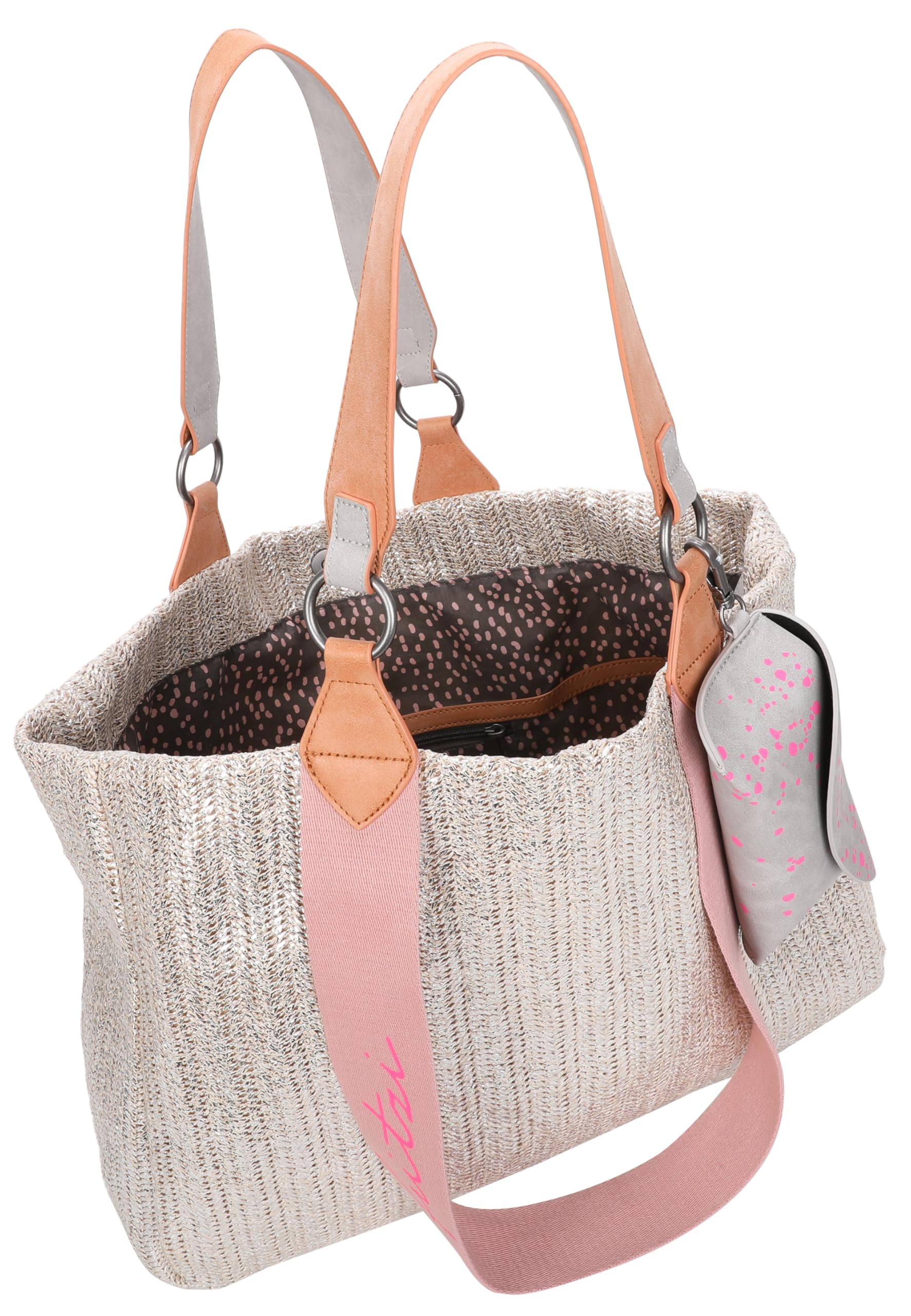 Fritzi Izzy Medium Limited Painted Straw Shopper Strohtasche Damen Sommer Festival Brillenetui-Anhänger Raffia-Optik 29 x 42 x 15 cm - Silver Jade, Nut, Nature, Black