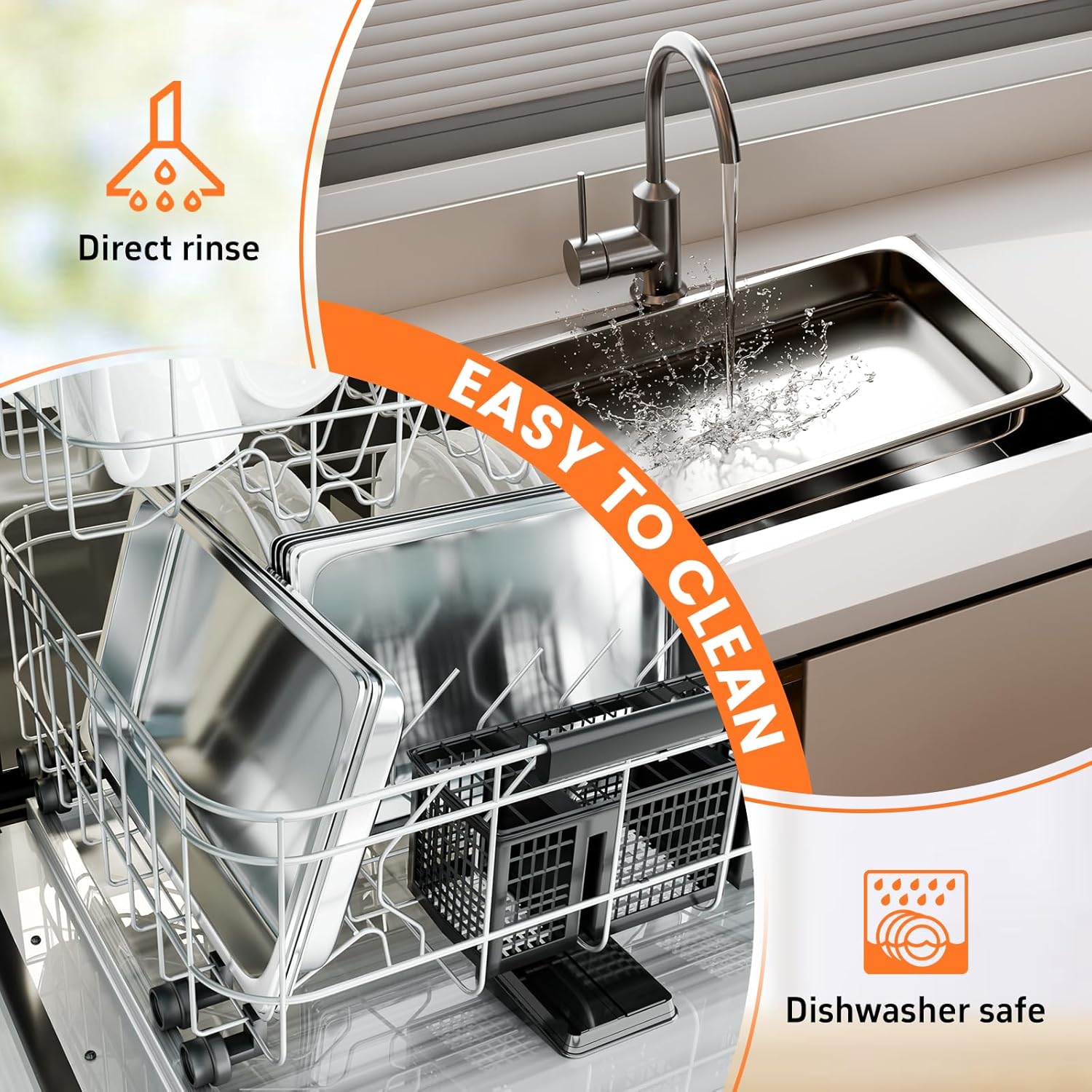 6 Pack Hotel Pans, 1/1 Full Size 2.5 Inch Deep Steam Table Pan, Stainless Steel Commercial Food Pan Anti Jam Steam Pan, Breading Trays for Hotel, Party, Buffet, Catering Supplies - Image 4