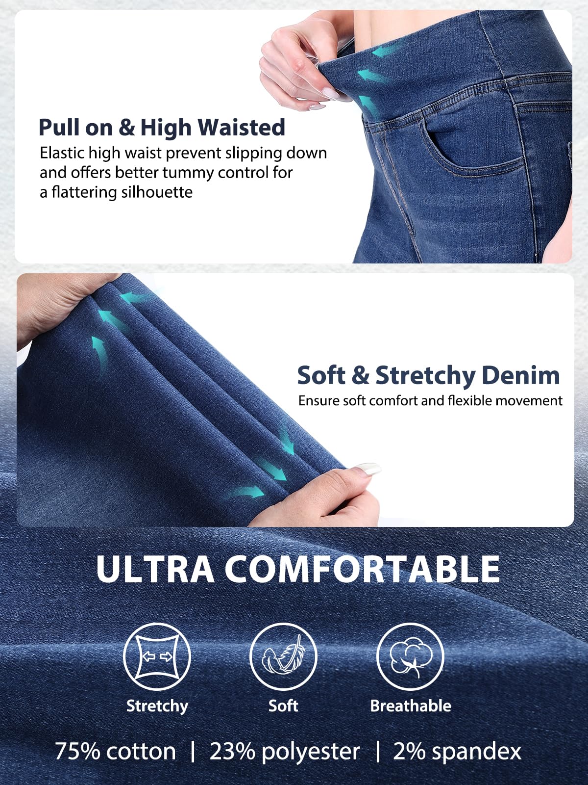 Vaqueros Elasticos Mujer, Classic Tapered Jean Push Up Cintura Alta con 4 Bolsillos Pantalones De Mezclilla Legging