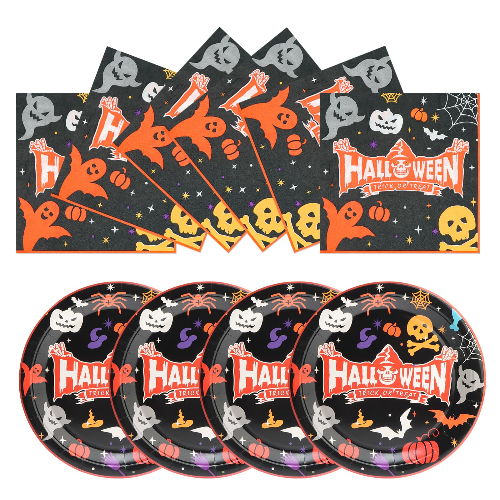 Vaisselle Jetable Halloween Vaisselle Assiette Kit De Fte Halloween Pour 16 Invits, Avec Assiettes Serviette Papier Noir