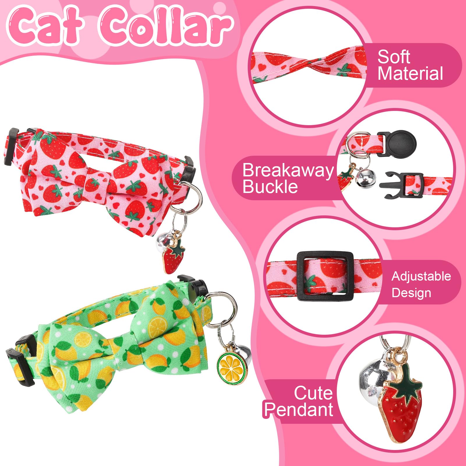 30 collares de gato separables con pajarita y campanas, collares ajustables florales para gatos, collar de seguridad para gatitos para niñas, niños y gatos