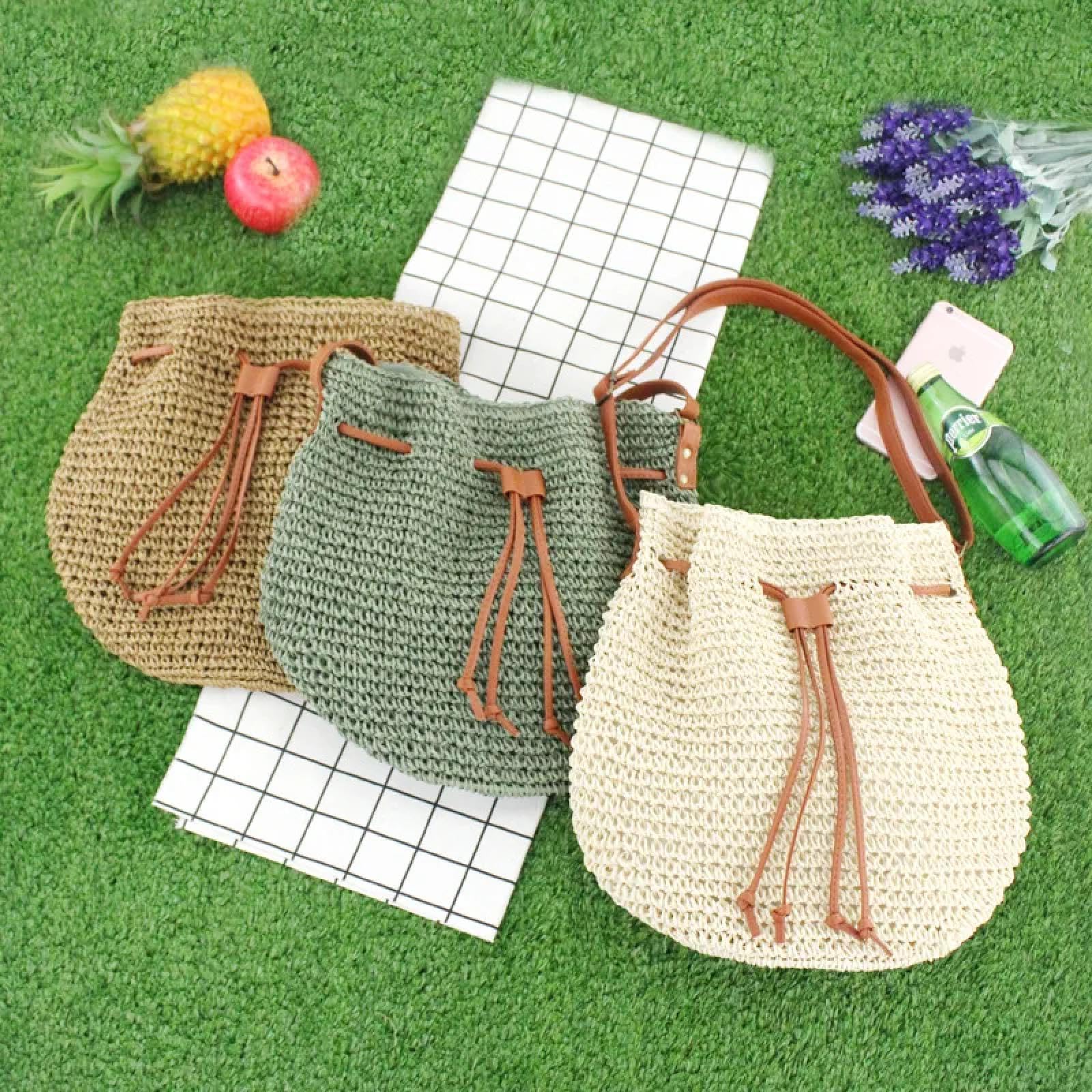 Bolsa De Paja Bolsos De Hombro De Ratán para Mujer Tejido De Mimbre De Gran Capacidad Bolso Bandolera con Borla Bolso De Viaje Bolsos Grandes De Playa