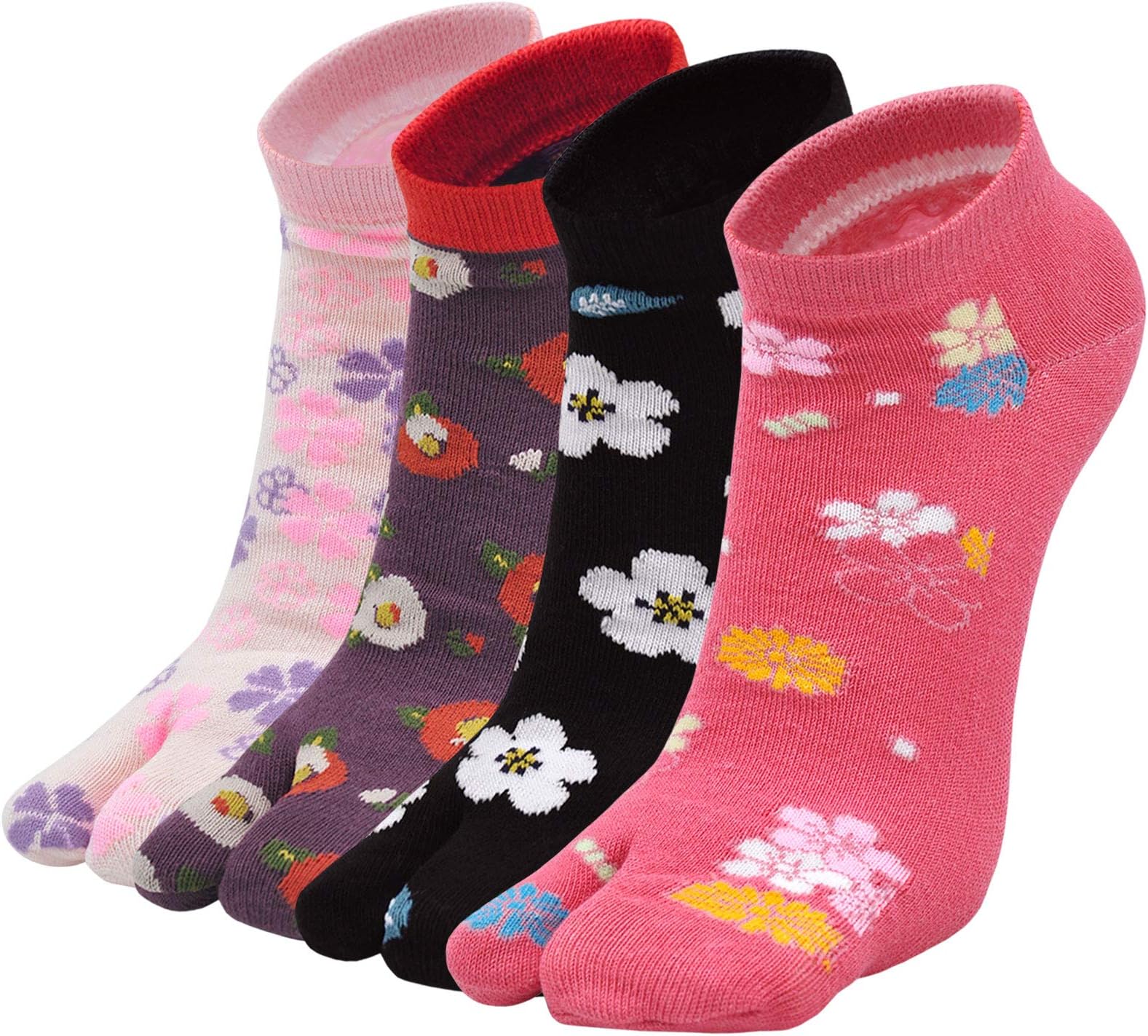- Hellomamma Women's Tabi Flip Flop Socks Two Toe Split Athletic Cotton Colorful Ankle Sock 4pairs