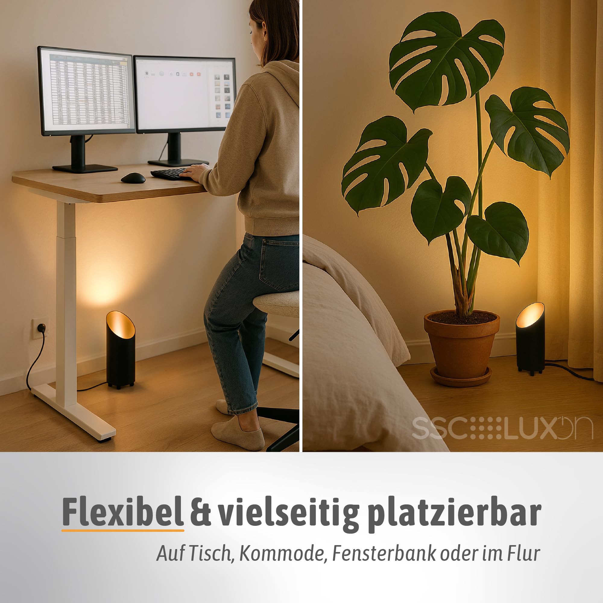 SSC-LUXon 2x AUREVA Wohnzimmerlampe Uplight – Smart WLAN GU10 5W Birne steuerbar per App Alexa Google – Tischleuchte & Bodenlampe