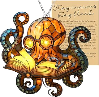 Octopus Reading Acrylic Ornament for Christmas Decorations, Beach Christ...