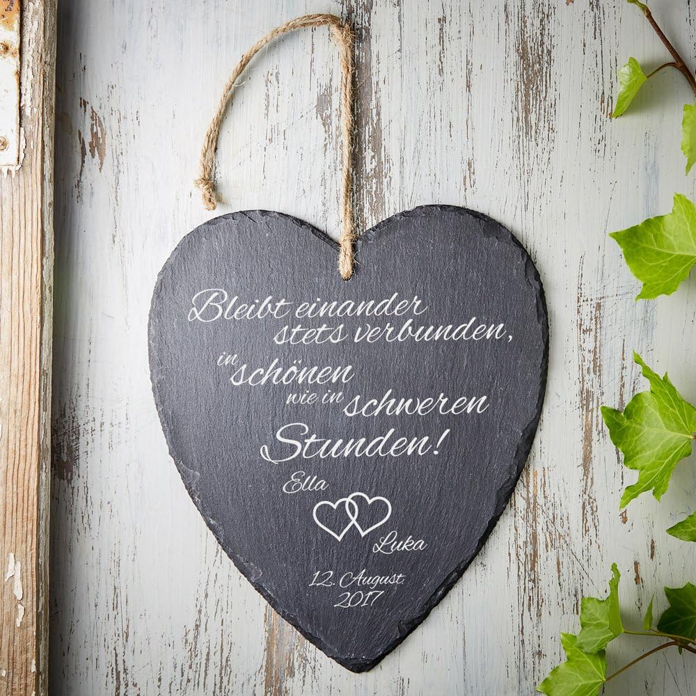 Amazon De Casa Vivente Schieferherz Mit Gravur Zur Hochzeit Motiv Herzen Personalisiert Mit Namen Und Datum Hochzeitsgeschenke Fur Brautpaar