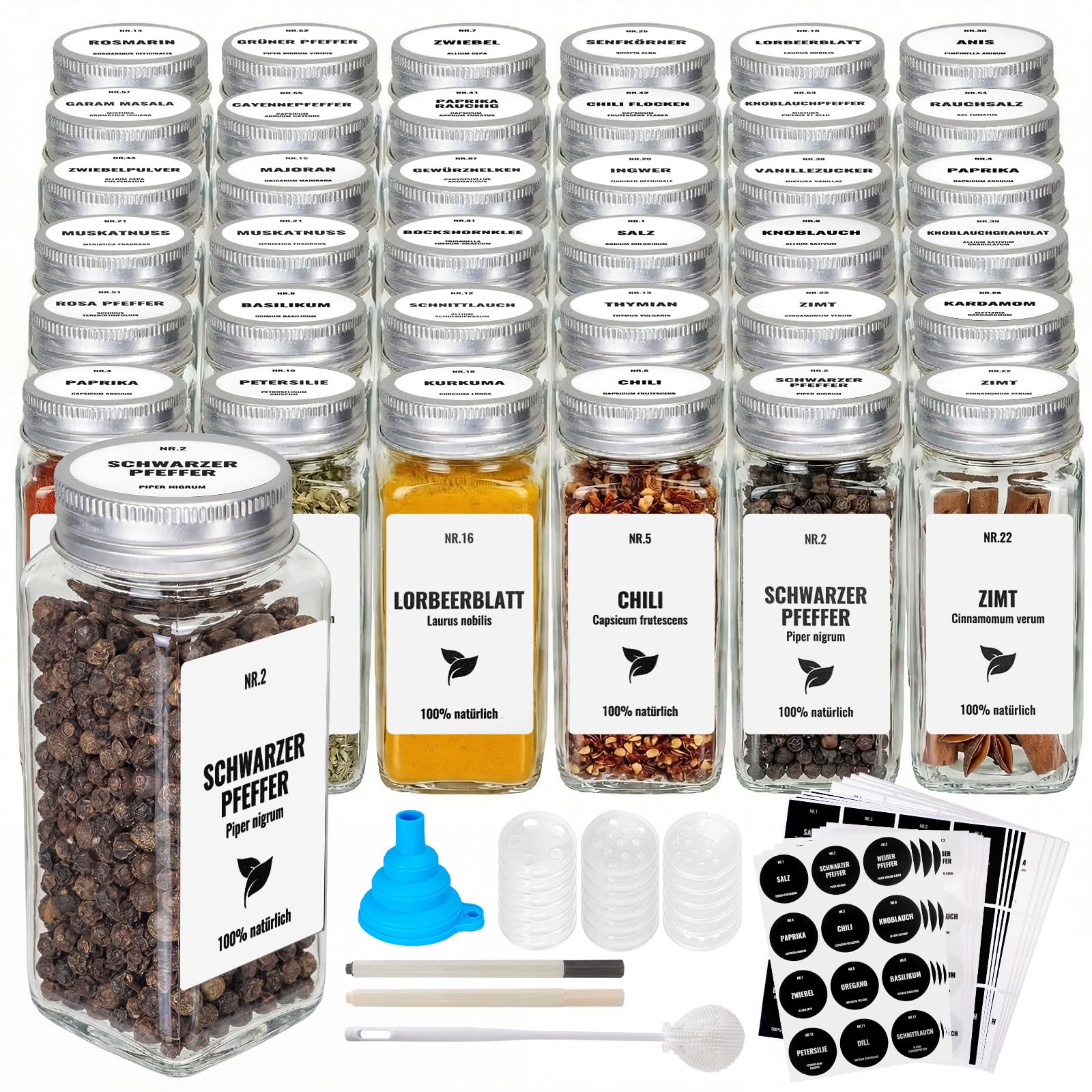 36 Pièces Pot À Épices, 120ml Bocaux Pour Rangement Epices Cuisine | Boite À Épices Verre Avec Étiquettes, Entonnoir, Brosse, Stylo Bocal Epices Organisateur De Cuisine Parfait Pour Les Épices