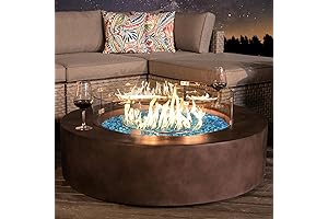 COSIEST Outdoor Propane Fire Pit Coffee Table with Aqua Blue Fire Glass
