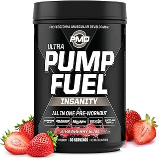 PMD Sports Pump Fuel Ultra Insanity - Premium Pre Workout Powder & Muscle Pump, Greater Focus, Endurance & Recovery, Premium Creatine, Arginine & Beta Alanine - Strawberry Slam (30 Servings)