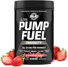 PMD Sports Pump Fuel Ultra Insanity - Premium Pre Workout Powder & Muscle Pump, Greater Focus, Endurance & Recovery, Premium Creatine, Arginine & Beta Alanine - Strawberry Slam (30 Servings)