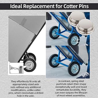(8-Pack) Calvana Spring Steel Push On Pushnut Caps with Mechanical Zinc Plating-Permanent Washer Caps Fits 1/2 Axles for Hand Trucks, Rolling Bins, and Lawn Wagons-Perfect Alternative for Cotter Pins