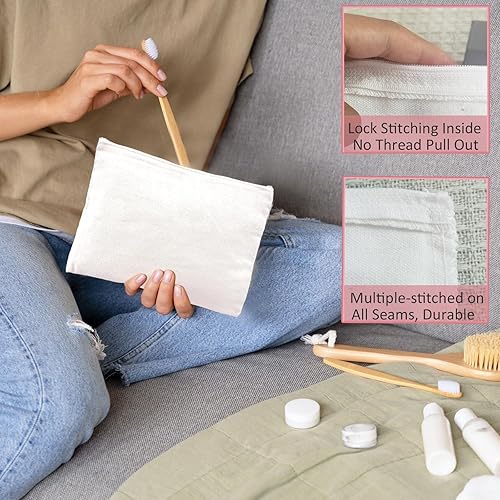 Vista 46 de Koolmox Bolsas de cosméticos a granel, 20 bolsas de maquillaje multiusos con cremallera, bolsa de lápices de lona, bolsa de lona beige a granel