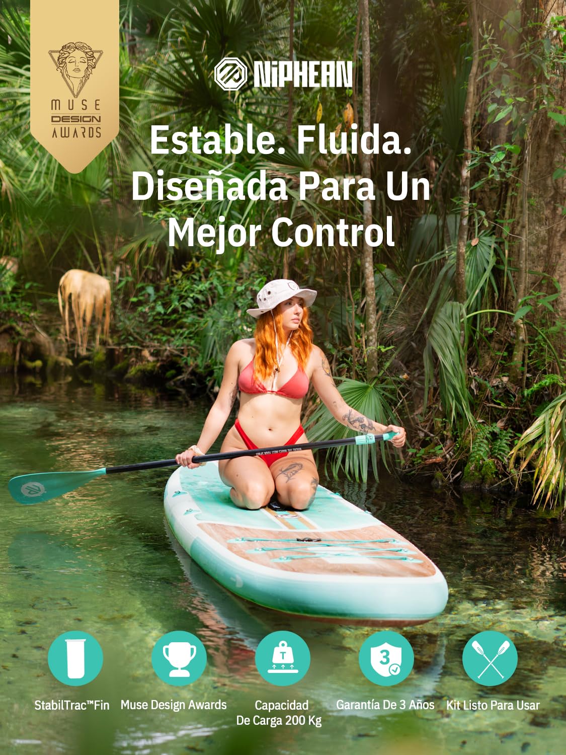 Niphean Tabla Paddle Surf Hinchable para Adultos con Todos los Accesorios, 320cm Paddle Surf Hinchable para Todos los Niveles, Sup Capacidad 200kg para 2 Personas, Stand up Paddle Board con Asiento