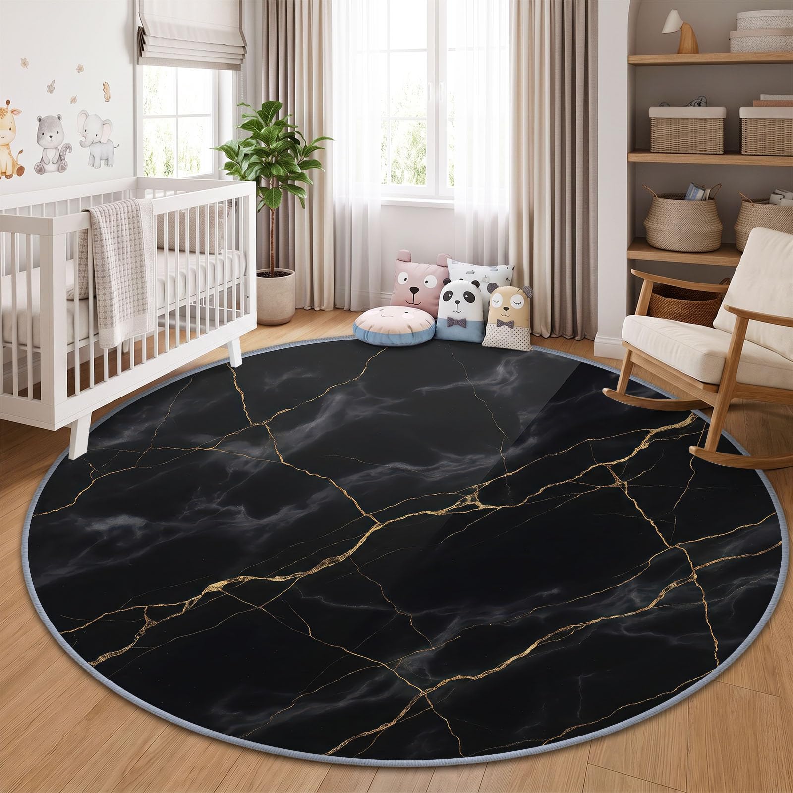 Marble Cracks - Tappeto lavabile, 100 cm, colore: nero