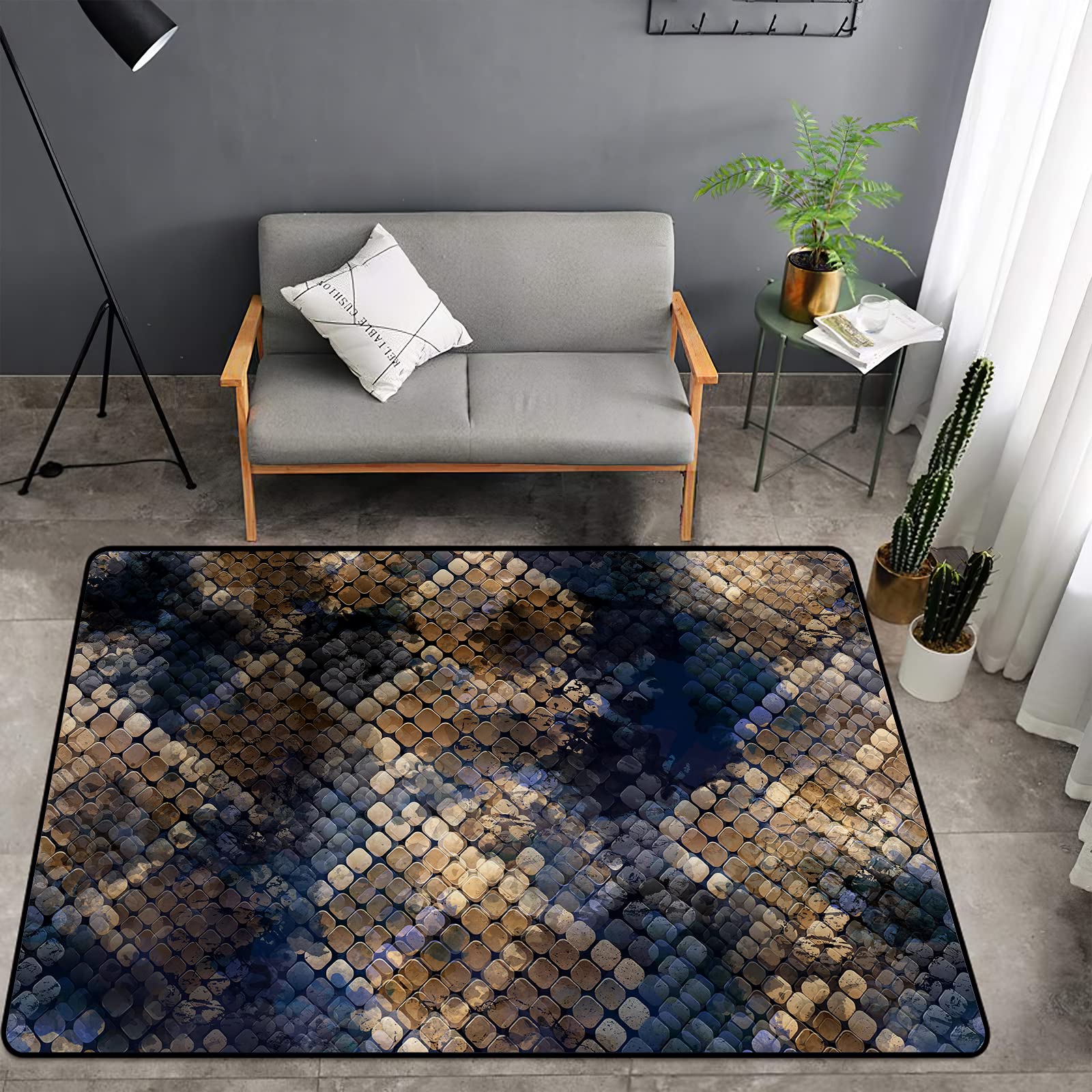 Washable Area Sponge Rug Pad for Kids Girls Boys Bedroom Living Room Boa, Abstract Geometry Fashion Boa Skin Style Non-Slip Carpet Super Soft Extra Thick Bathroom Dorm Home Indoor Small Floor Rugs