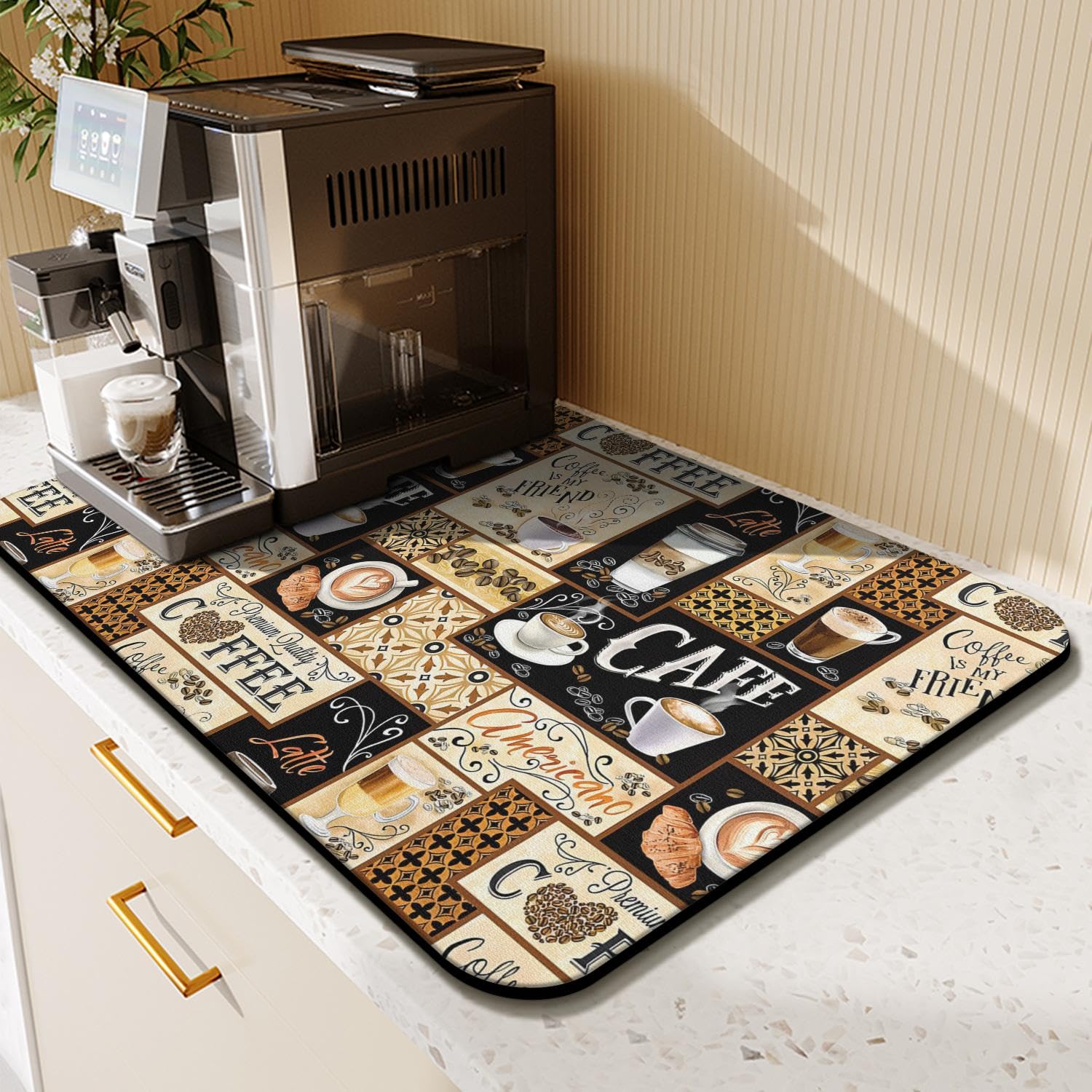 Divertida alfombrilla de café de 23 x 15 pulgadas, alfombrilla de barra de café para encimeras, absorbente, oculta las manchas, antideslizante, accesorios de barra de café, se ajustan debajo de la