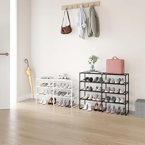 Miniatura 4 de MUAHRCE Zapatero de 4 niveles para armario y entrada, organizador de zapatos ancho, soporte apilable para zapatos, estante de zapatos de tela no