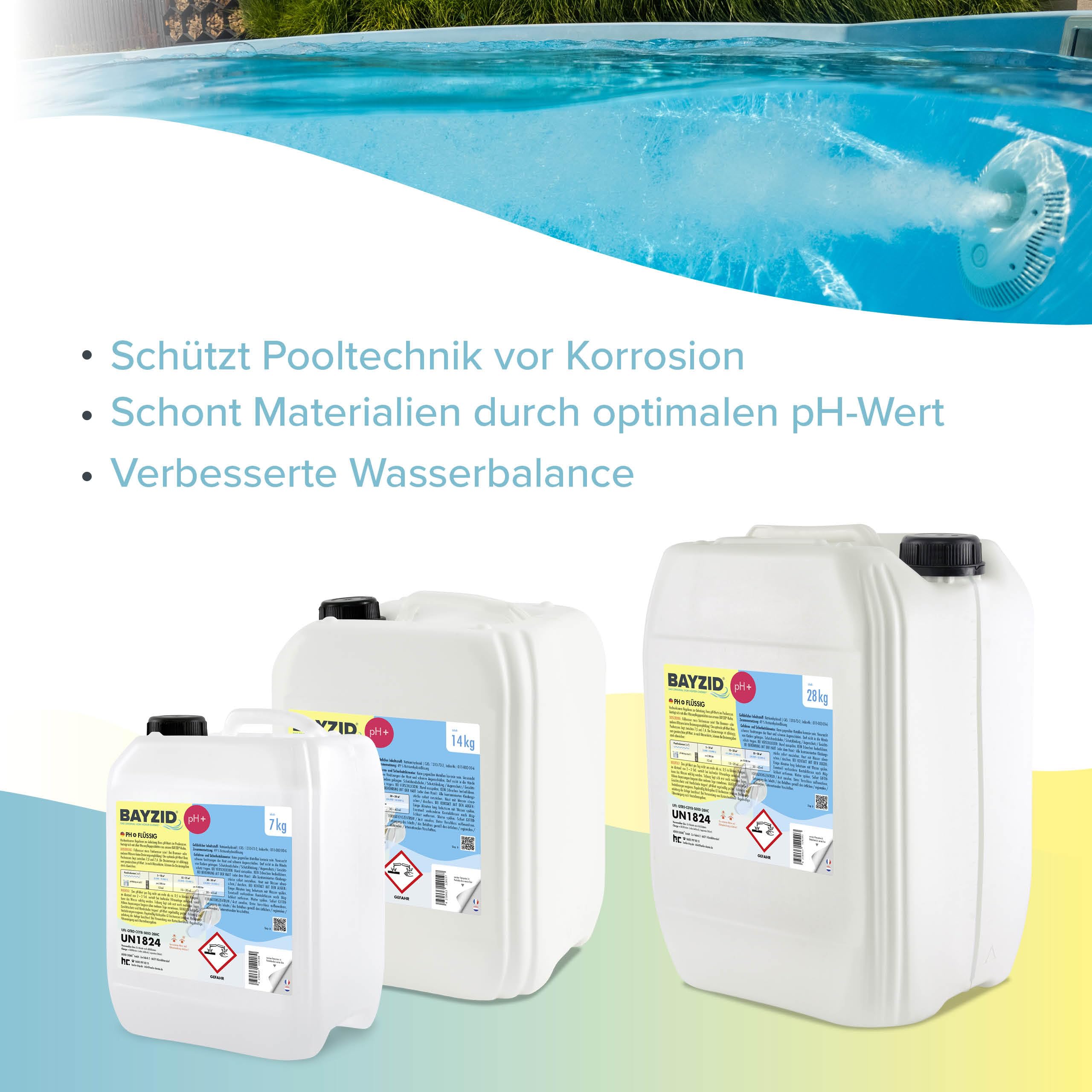 Höfer Chemie BAYZID pH Plus 14 kg flüssig pH Heber für Pool Wasserqualität