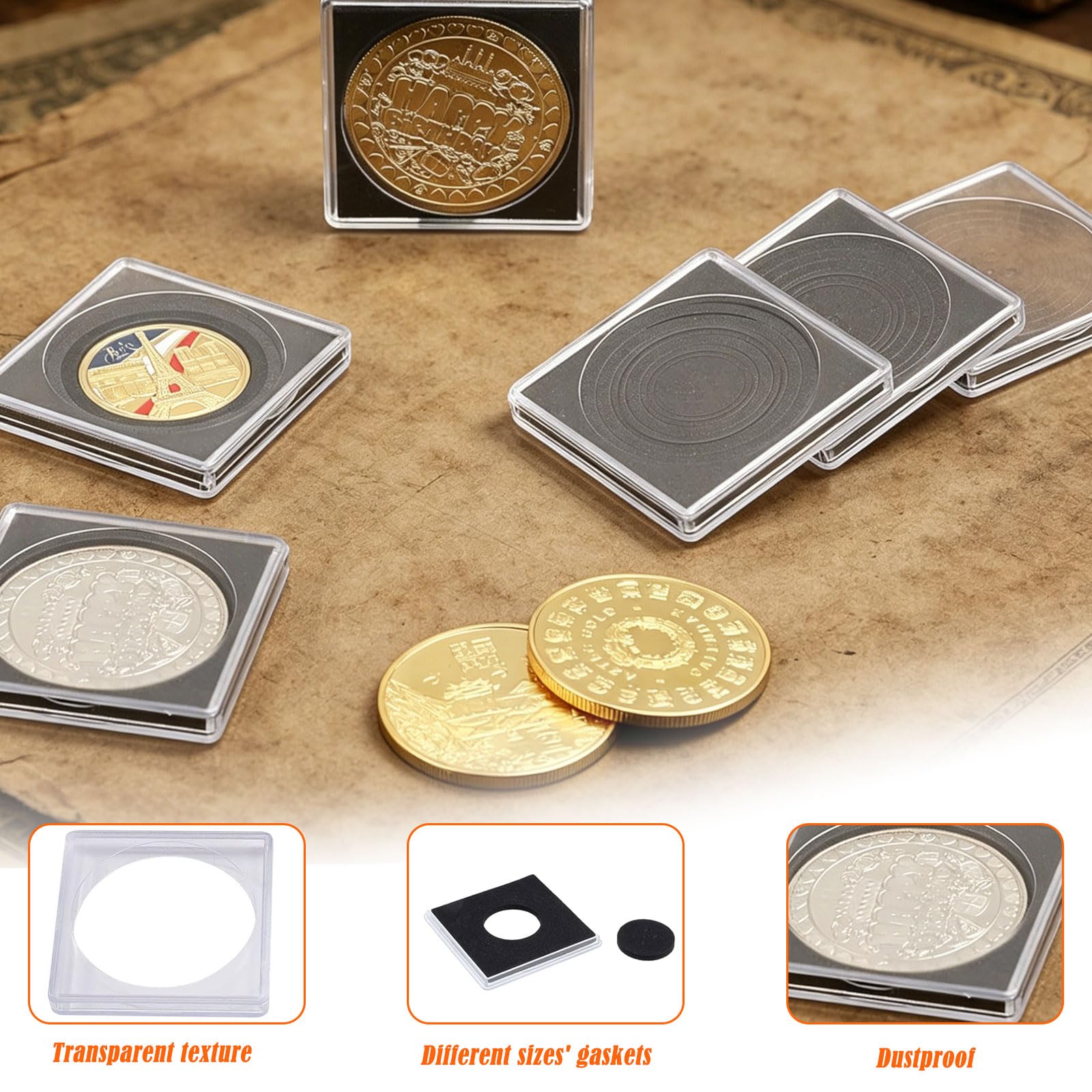 Münzkapseln 40 mm,50 Stück Münzhüllen,Münzkapseln 2 Euro,Münzhüllen mit (17/20/25/27/30/33/38/40mm) Weicher Schaumstoffringe,Münzaufbewahrung,Münzsammler für Münzsammlung