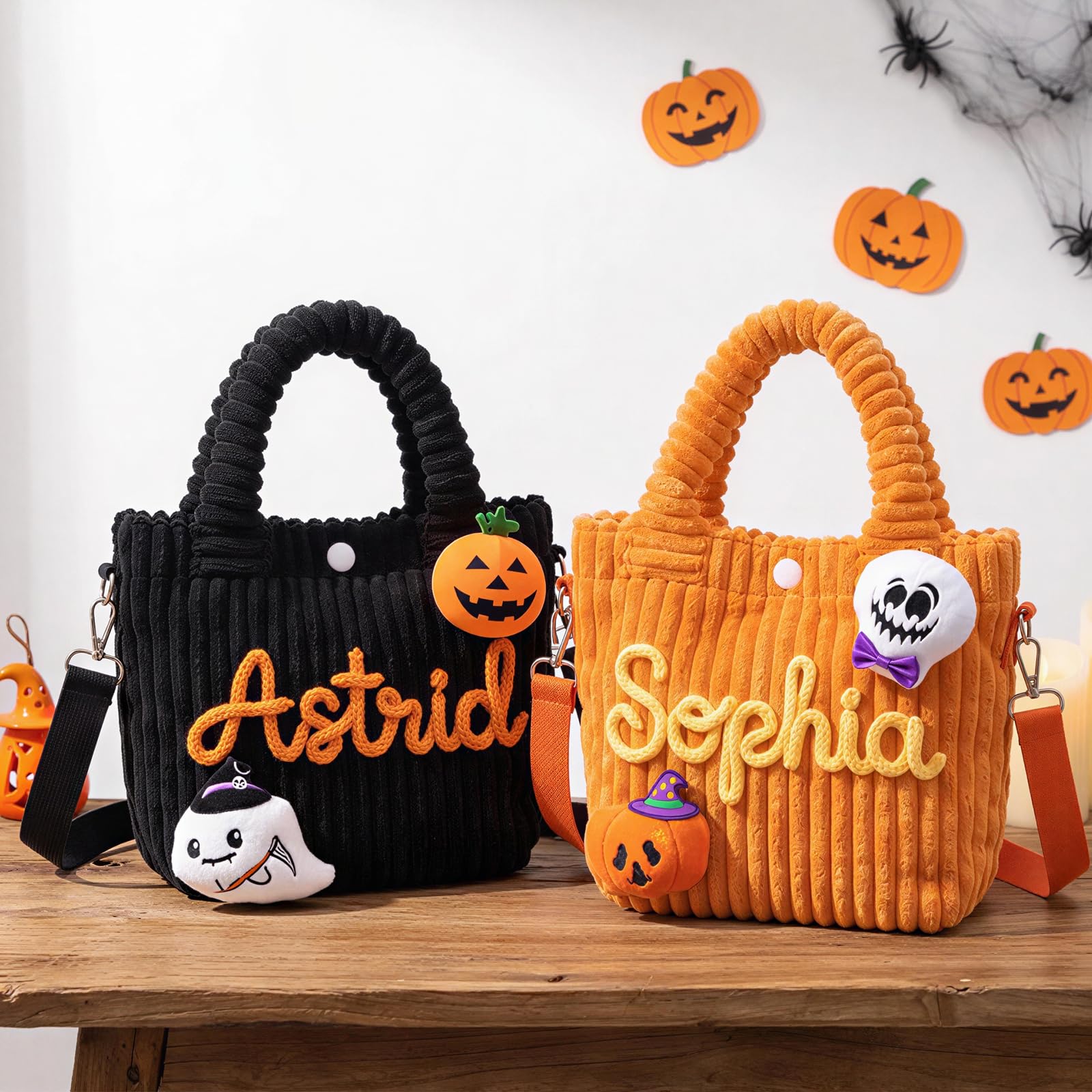 Personalised Trick or Treat Bag Embroidered Name Custom Halloween Basket