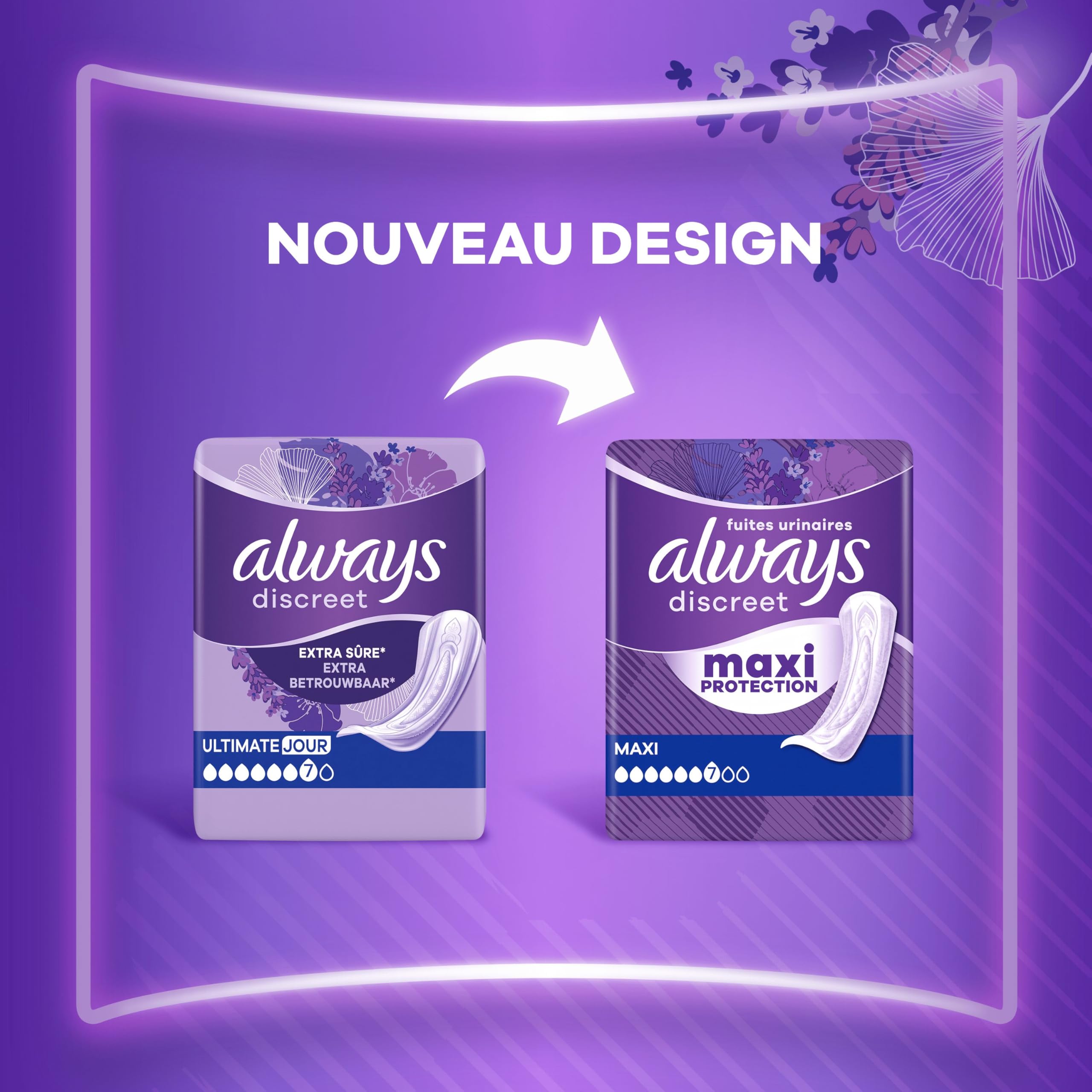 Always Discreet Serviettes Pour Fuites Urinaires Femmes, Maxi Protection, Absorption 7, 48 Serviettes, Extra Sûre, Retiennent Les Odeurs, Pack 1 Mois