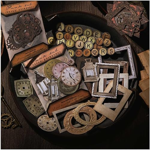 Vilikya 120pcs Steampunk Junk Journal Supplies, Small Vintage Scrapbook Materials Paper for Journaling Kit, Scrapbooking Ephemera, Punk Collage Cards for Dark Academia Home Room Decor