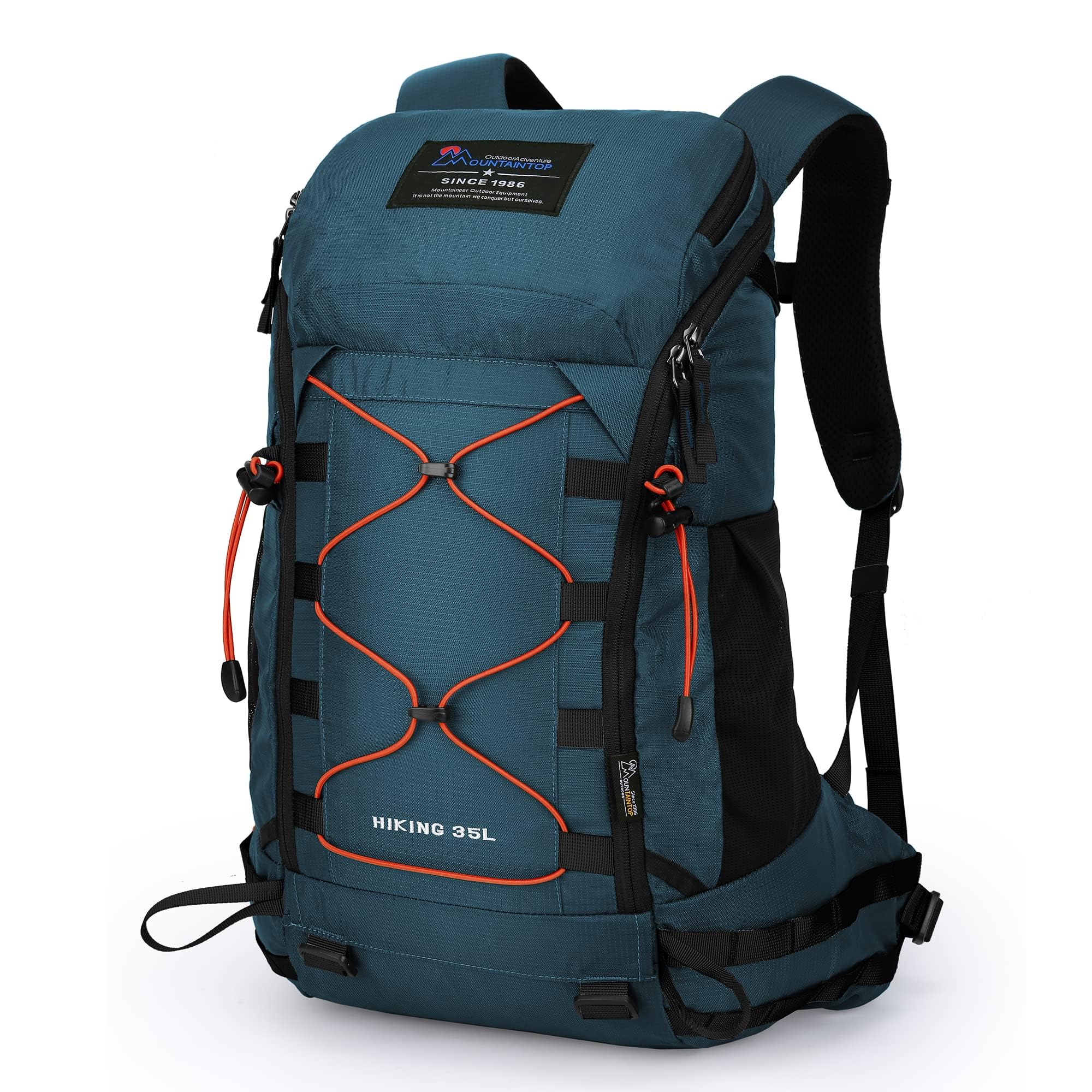 MOUNTAINTOP Mochila Trekking 35L Hombre Mujer Impermeable Viaje | Ideal para montaña senderismo y viajes, funda de lluvia incluida, cremalleras YKK, espalda ventilada cinturón acolchado