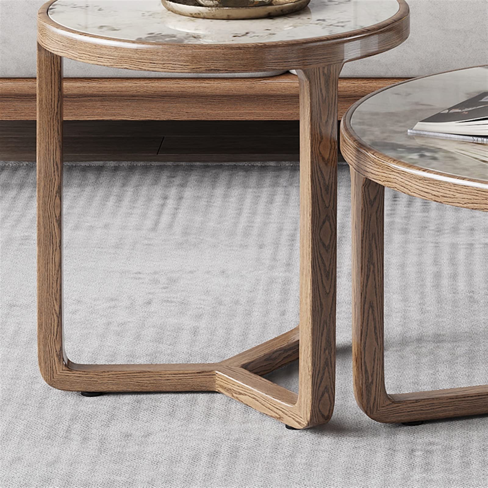 Tavolini da Caffè Tavolini Bassi Set di 2 tavolini rotondi a incastro, tavolino moderno, tavolino con piano in ardesia e gambe in legno naturale, tavolini rotondi a incastro for soggiorno per Soggiorn