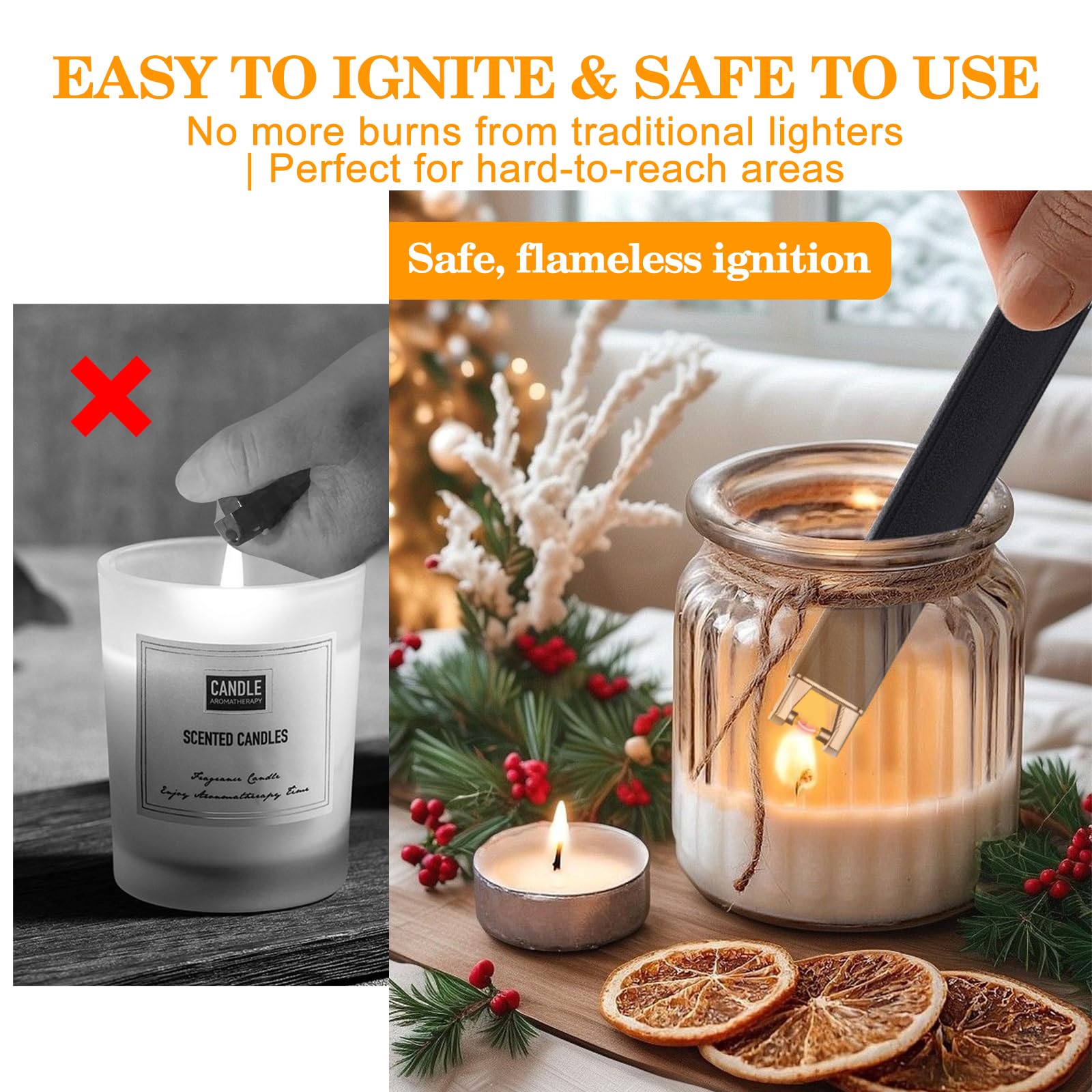 2 Piezas Encendedor Eléctrico de Arco, Recargable USB con Indicador LED, Resistente al Viento Sin Butano, Doble Seguridad, Negro y Plateado, Ideal para Velas, Cocina, Chimenea y Camping - 5