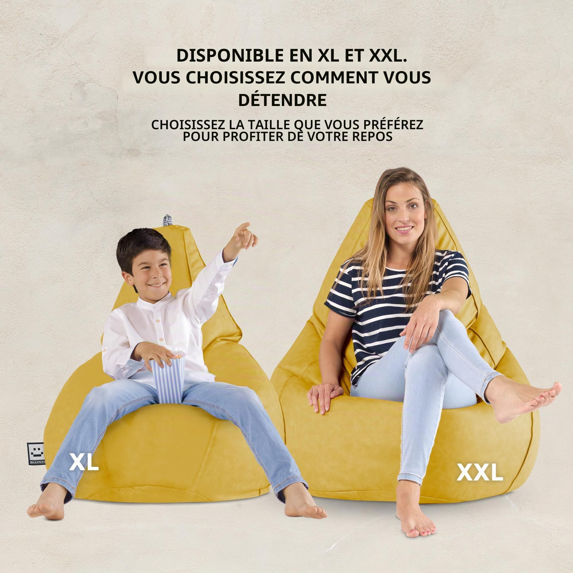 Happers Pouf Poire Simili Cuir Intérieur Moutarde XL