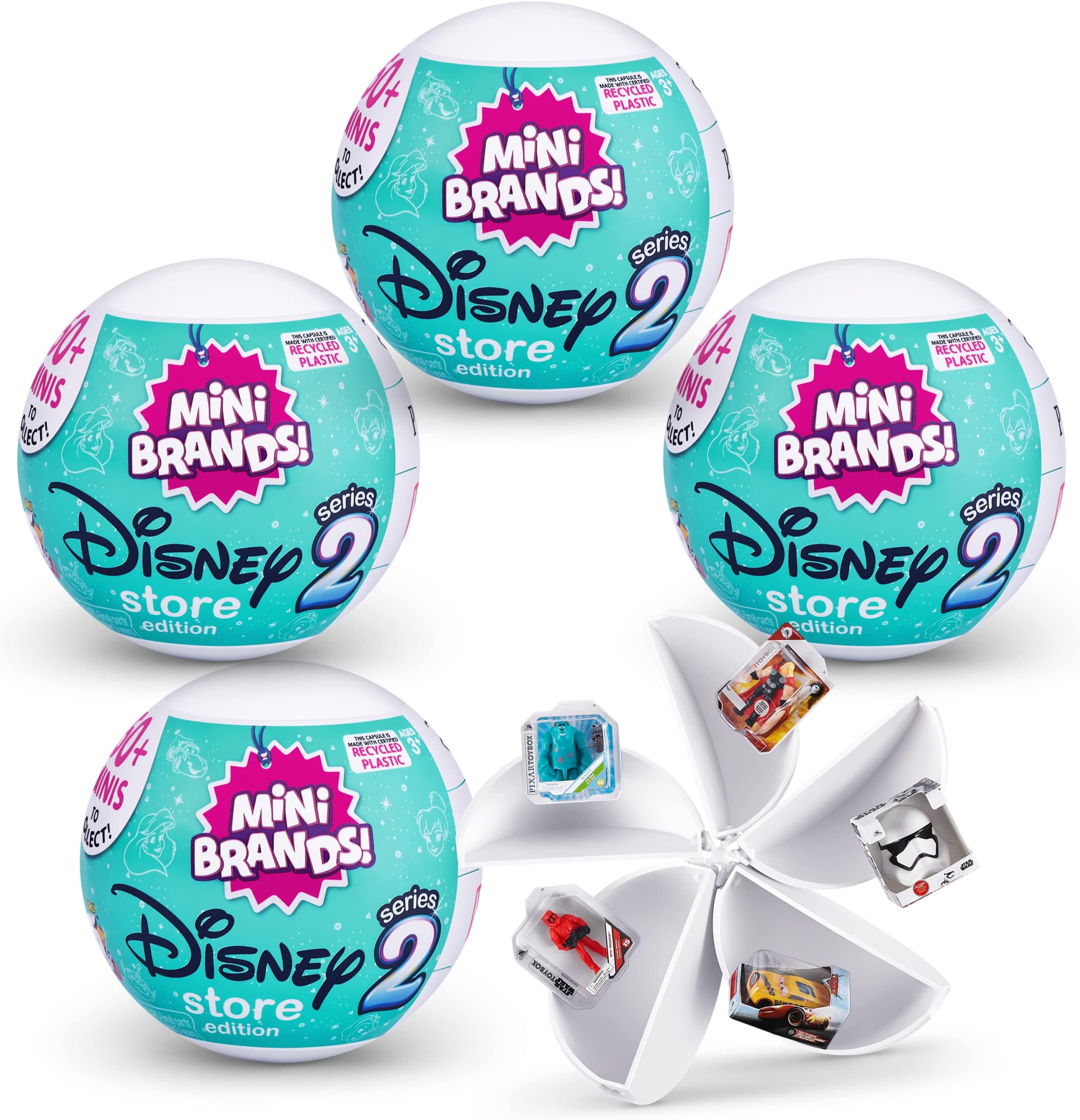 Mini Brands Disney Store Series 2, Mystery Collectible Miniature Figures, Disney Themed Surprise Collectibles (4 Capsules)