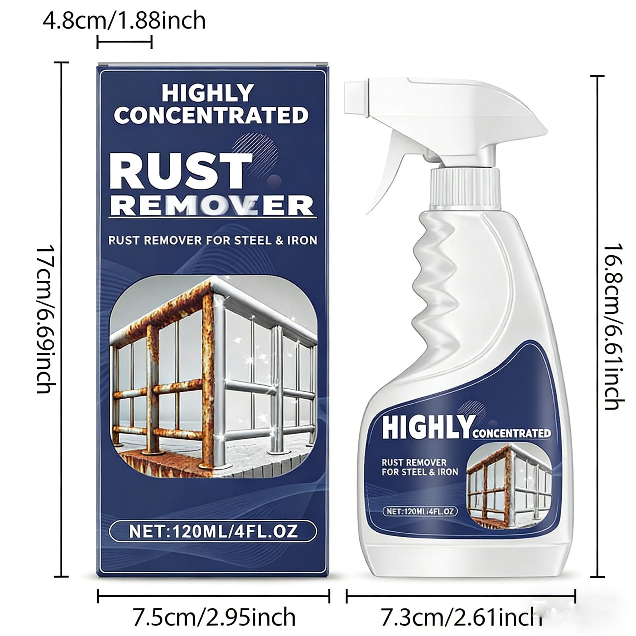 Rust Removal Spray - Highly Concentrated Rust Remover for Metal,Heavy Duty MetalRust Remover,Anti Rust Spray for Metal,Multipurpose Highly Effective AntiRust Converter Sprays for Steel & Iron — view 8