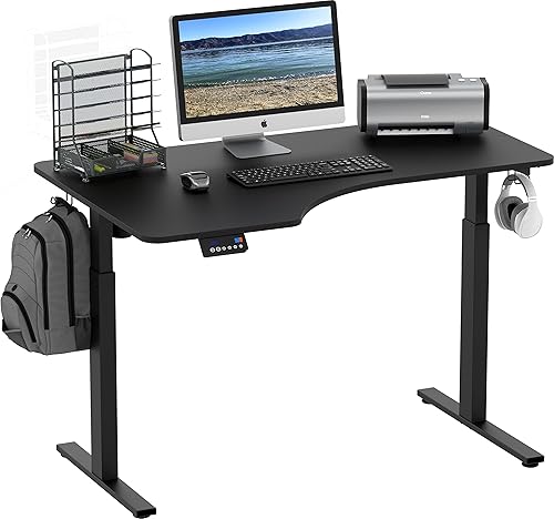 SHW Escritorio eléctrico de pie en forma de L de 55 pulgadas en forma de L con esquina izquierda y altura ajustable, color negro