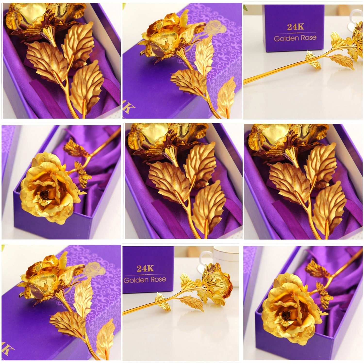 Everyday Desire Artificial Rose And Gift Box And Carry Bag (Gold)