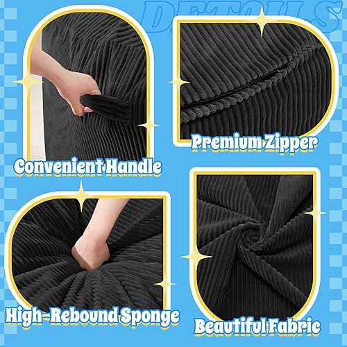 Miniatura 6 de HABUTWAY Puf de 5 pies, puf gigante para adultos, puf grandes con relleno de espuma viscoelástica, puf grandes con funda de pana suave, color negro