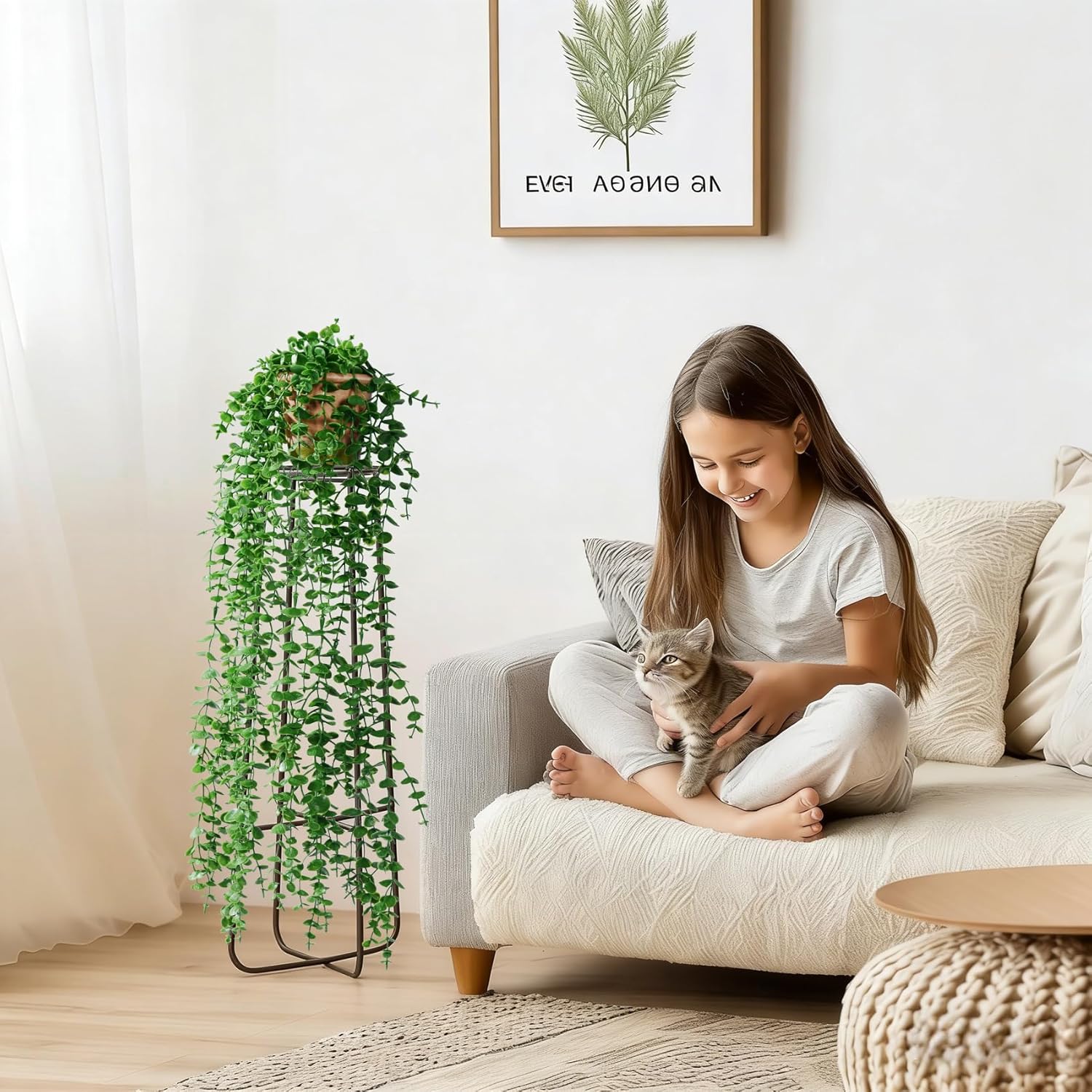 2 Pcs Faux Eucalyptus Vine Ivy Vine Artificial Hanging Plant Faux Plant Fake Potted Greenery for Wall Living Room Home Shelf Office Bathroom Outdoor Indoor Decor (Type 1)