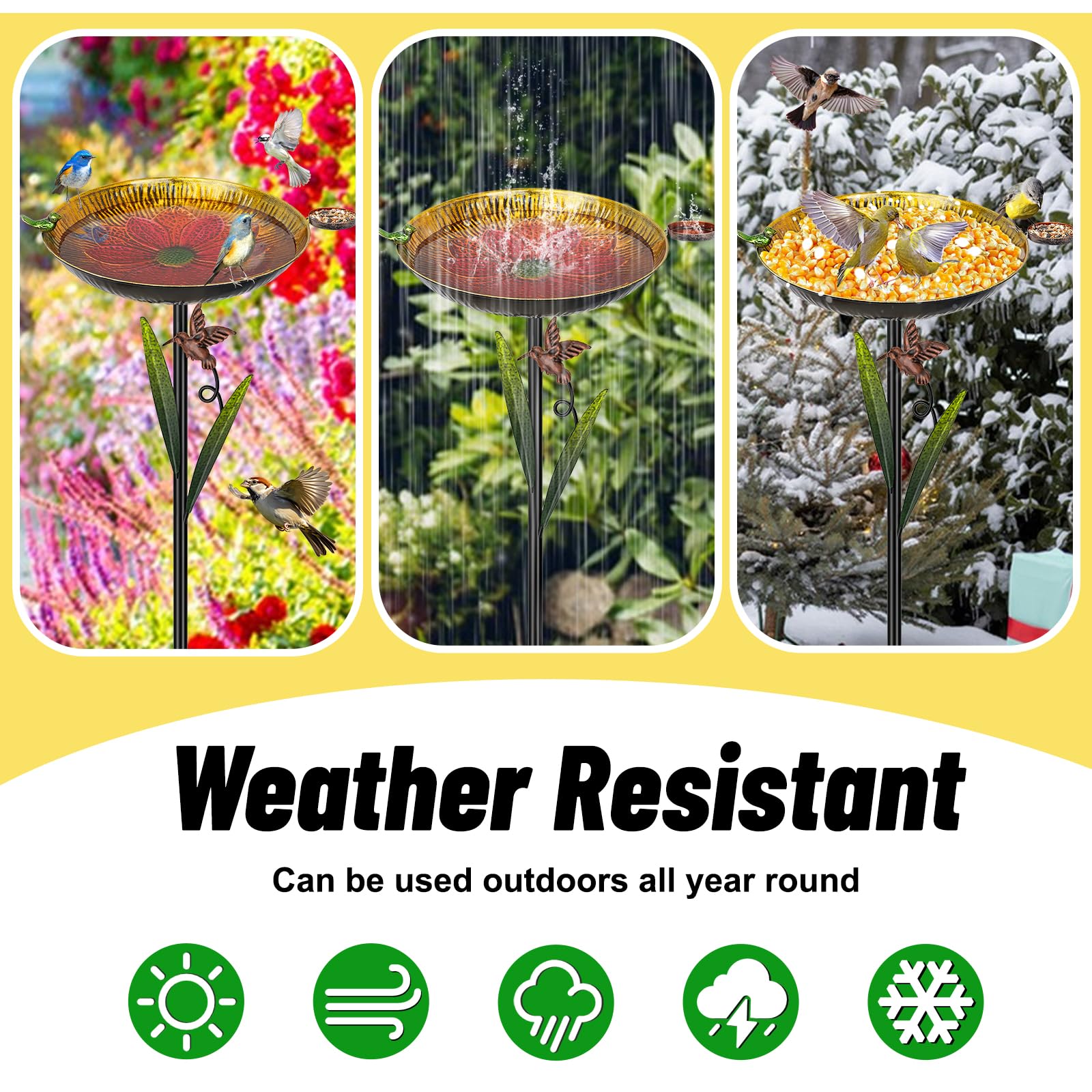 Baño de metal para pájaros para exteriores, fácil de limpiar, con cuenco extraíble, estaca estable, comedero para pájaros, para exteriores, jardín, patio, decoración de césped (rojo +