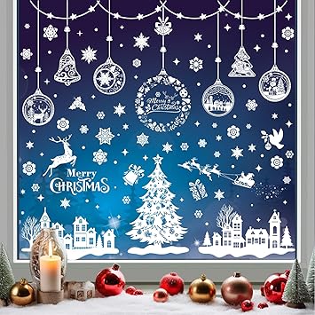 Weiße Schneeflocken Fensterbilder Für Weihnachten - 9 Blatt Selbstklebende Fensterdeko, Wiederverwendbar