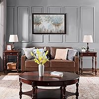 Vista 73 de PADMA HOUSE Mesa de sofá semicírculo tradicional de madera maciza con tapa de vidrio templado para sala de estar, nogal cereza