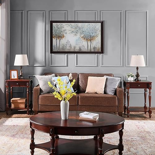 Miniatura 73 de PADMA HOUSE Mesa de sofá semicírculo tradicional de madera maciza con tapa de vidrio templado para sala de estar, nogal cereza
