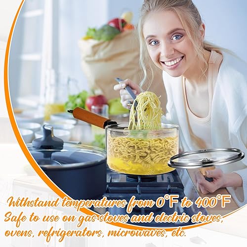 Miniatura 5 de Uiifan Juego de 2 ollas de vidrio para cocinar en la estufa, utensilios de cocina de vidrio transparente con mango de tapa y sartén, cacerola a
