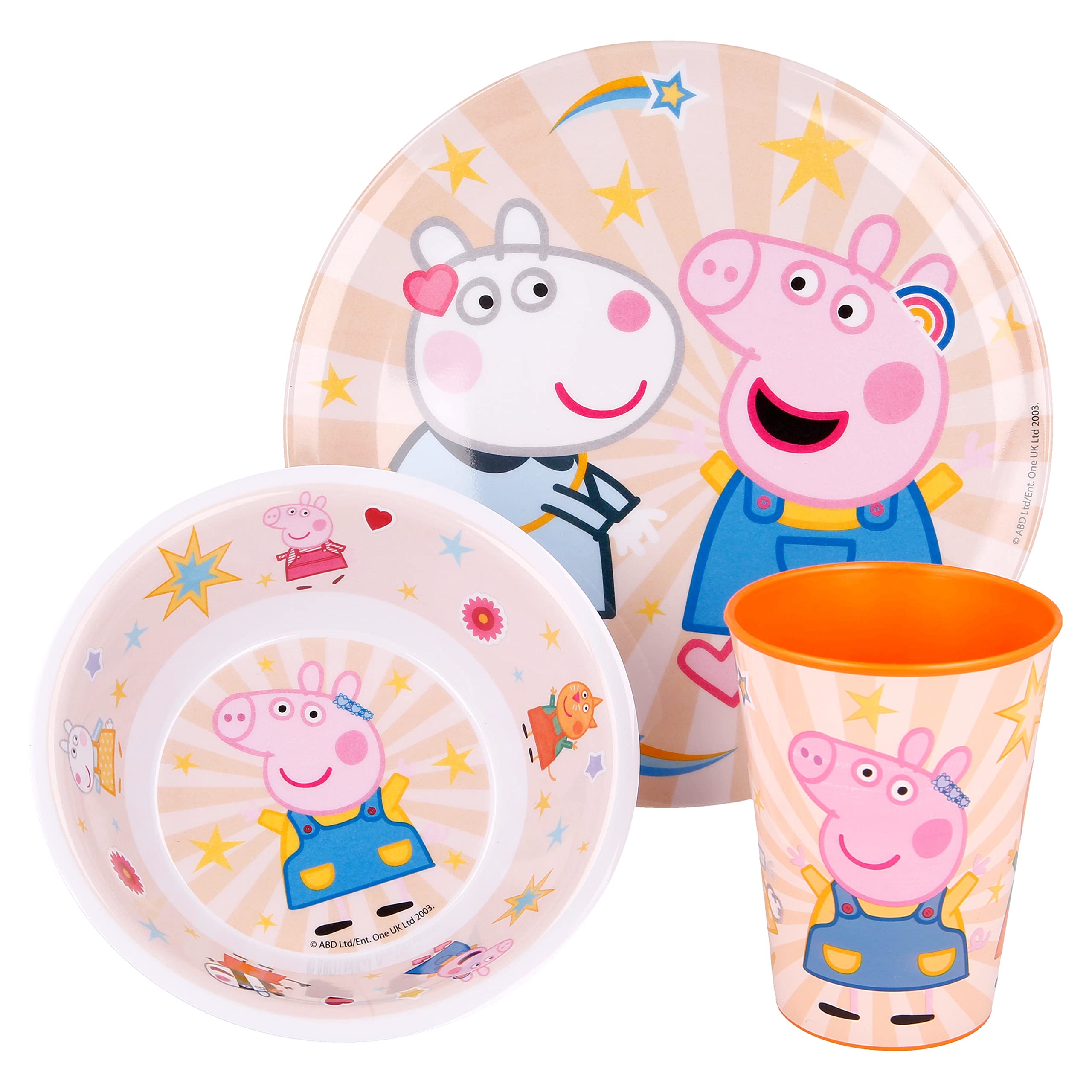 Peppa Pig Kids Childrens BPA Free 3pcs Breakfast Dinner Set Plate, Bowl & Cup