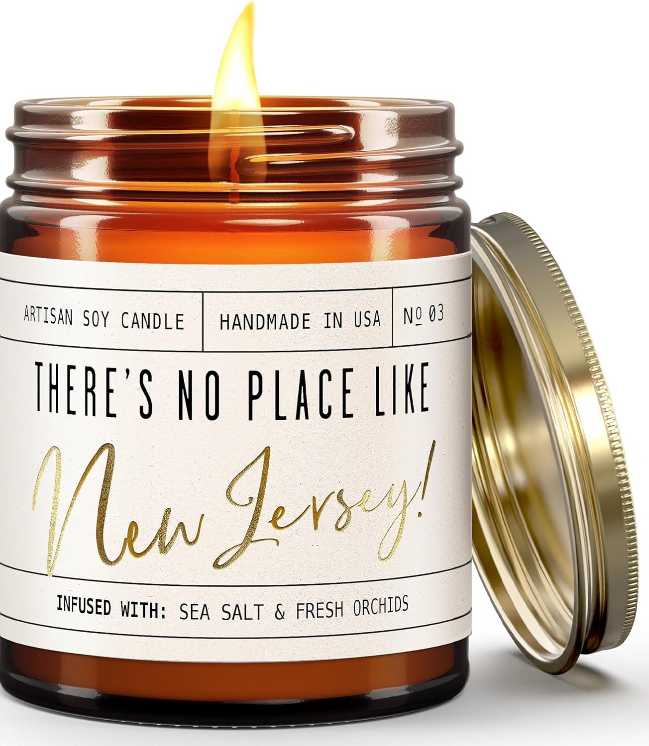 New Jersey Gifts, New Jersey Decor for Home - 'There's No Place Like New Jersey Candle, w/Sea Salt & Fresh Orchids I New Jersey Souvenirs I New Jersey State Gifts I 9oz Jar, 50Hr Burn, USA Made