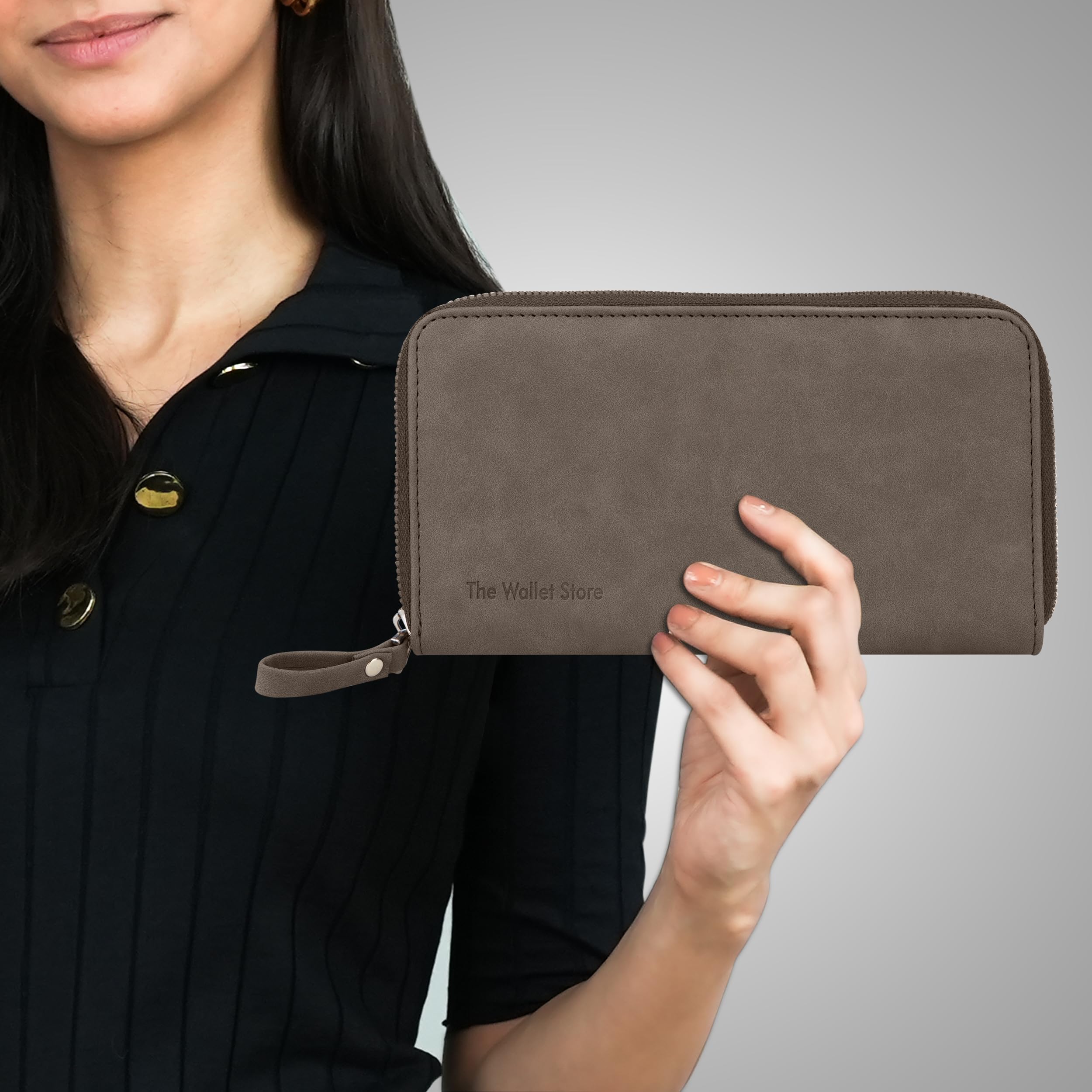 The Wallet Store Suede Leather Zipper Clutch For Her - Blue