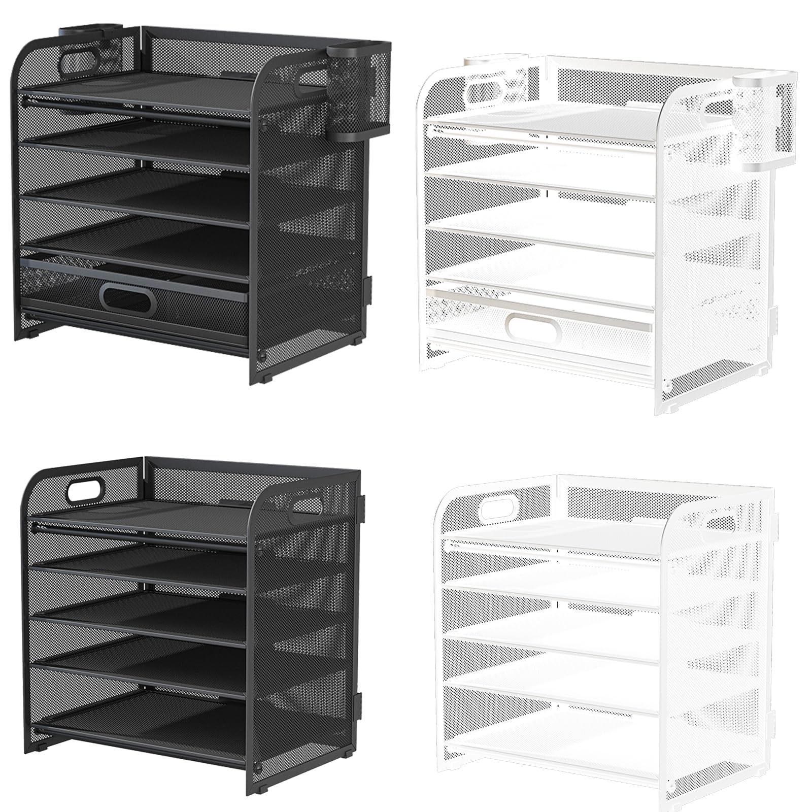 Organizer multiuso da scrivania a 5 livelli con cassetto scorrevole, 2 portapenne in metallo
