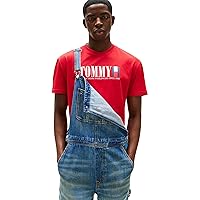 Tommy Jeans Uomo T-Shirt Maniche Corte Flag Tee Regular Fit, Rosso (Sapphire Red)