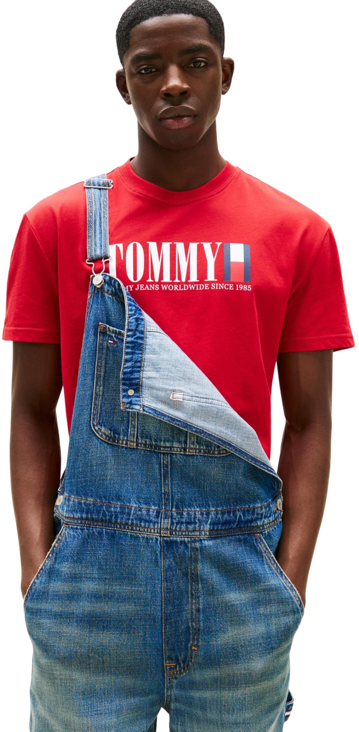 Tommy Jeans Mens TJM Reg DNA Flag Tee Ext Dm0dm21941 S/S T-Shirt, Red (Sapphire Red), XS UK